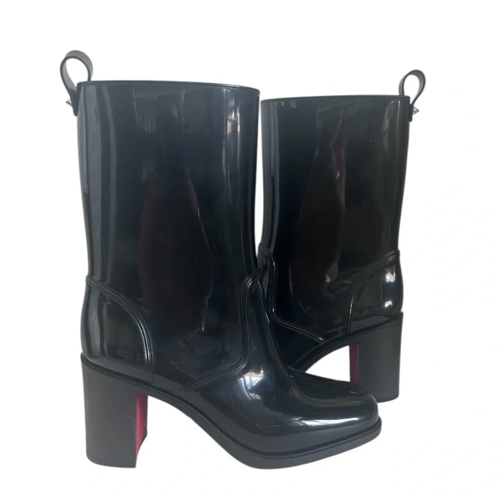 Christian Louboutin Black Rockstud  Spike Rubber Rain Boots Sz. 38